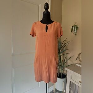 Lucky Brand Orange and Pink Pleated Ruffled Sheath Dress